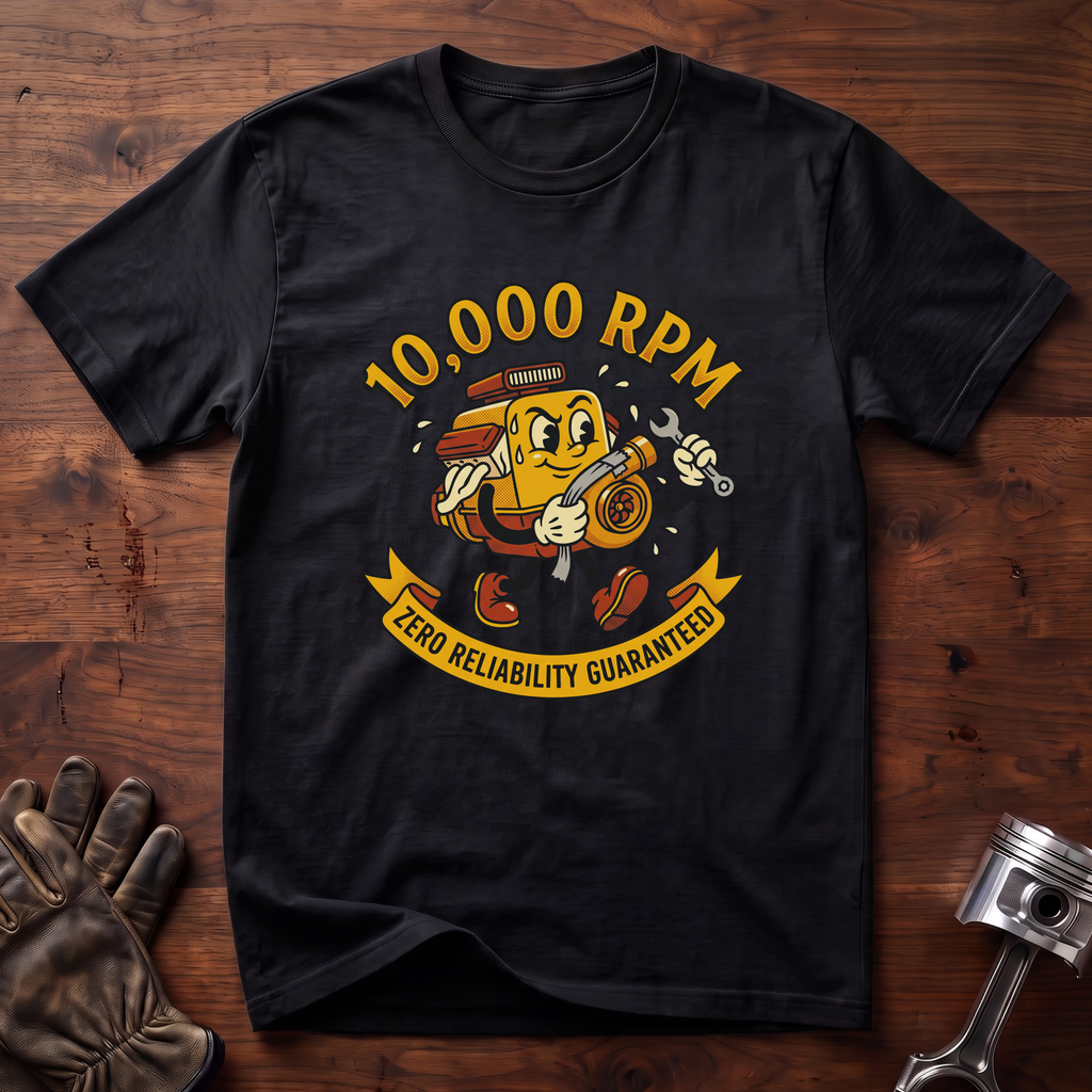 10,000 RPM, Zero Reliability Guaranteed T-Shirt