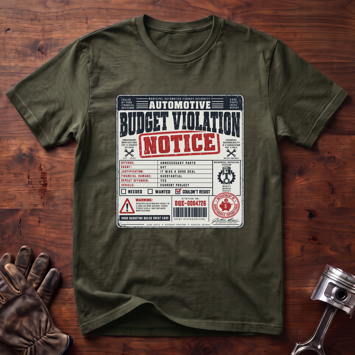 Automotive Budget Violation Notice T-Shirt