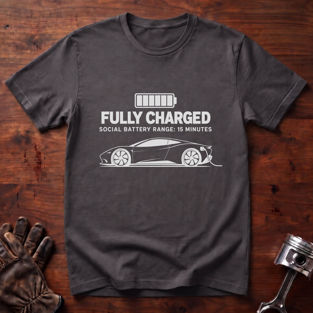 Fully Charged, Social Battery Range: 15 Minutes T-Shirt