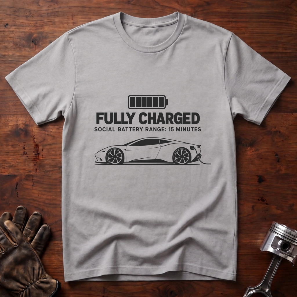 Fully Charged, Social Battery Range: 15 Minutes T-Shirt